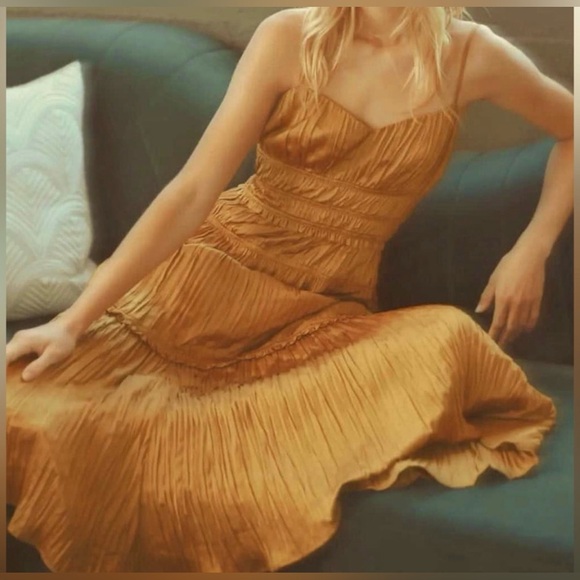 4. NWOT Anthropologie Silk Ruched Midi Slip Dress - Picture 4 of 8